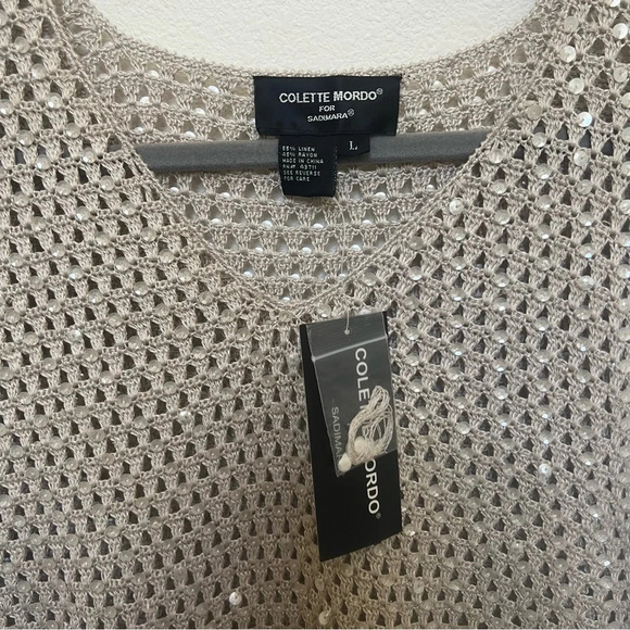 Colette Mordo for Sadimara Linen Blend Open Knit Sweater Beige Size Large NWT - Picture 6 of 9